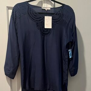 Anthropologie NWT Navy Blue Women's Silk Top
